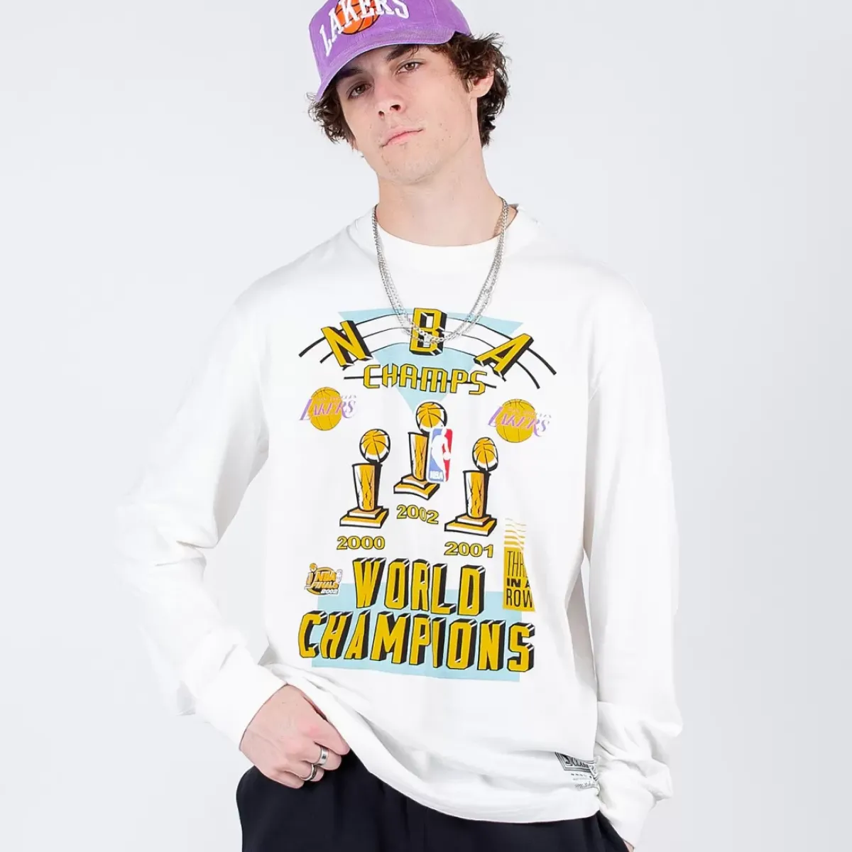 MITCHELL AND NESS Tees & Singlets<Los Angeles Lakers 3-Peat Long Sleeve Tee Unisex