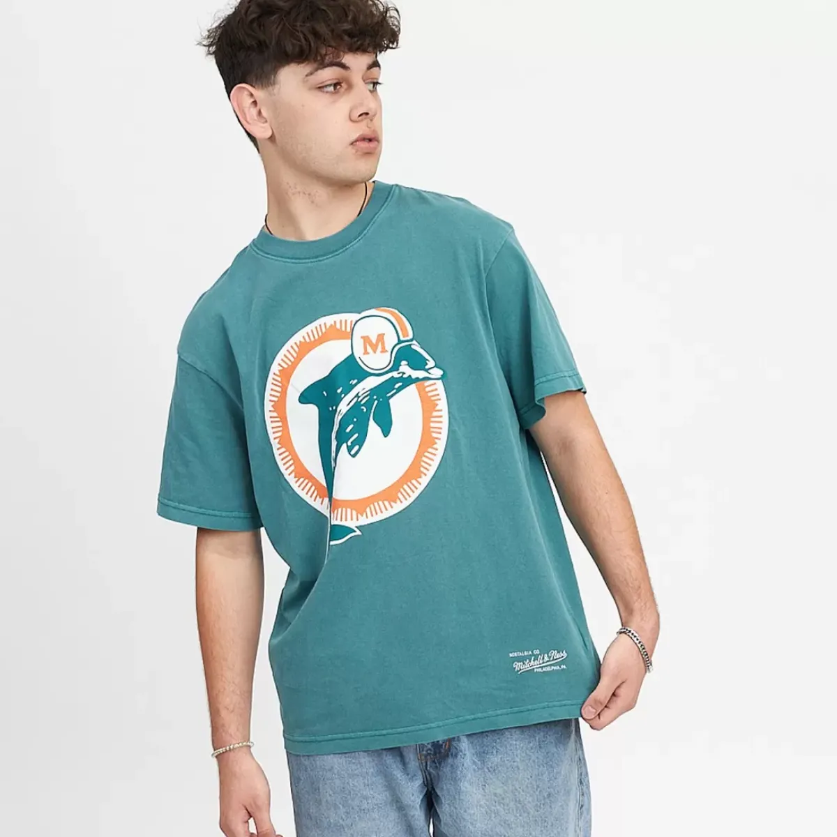 MITCHELL AND NESS Tees & Tanks<Miami Dolphins Vintage Classic Big Logo Tee Unisex