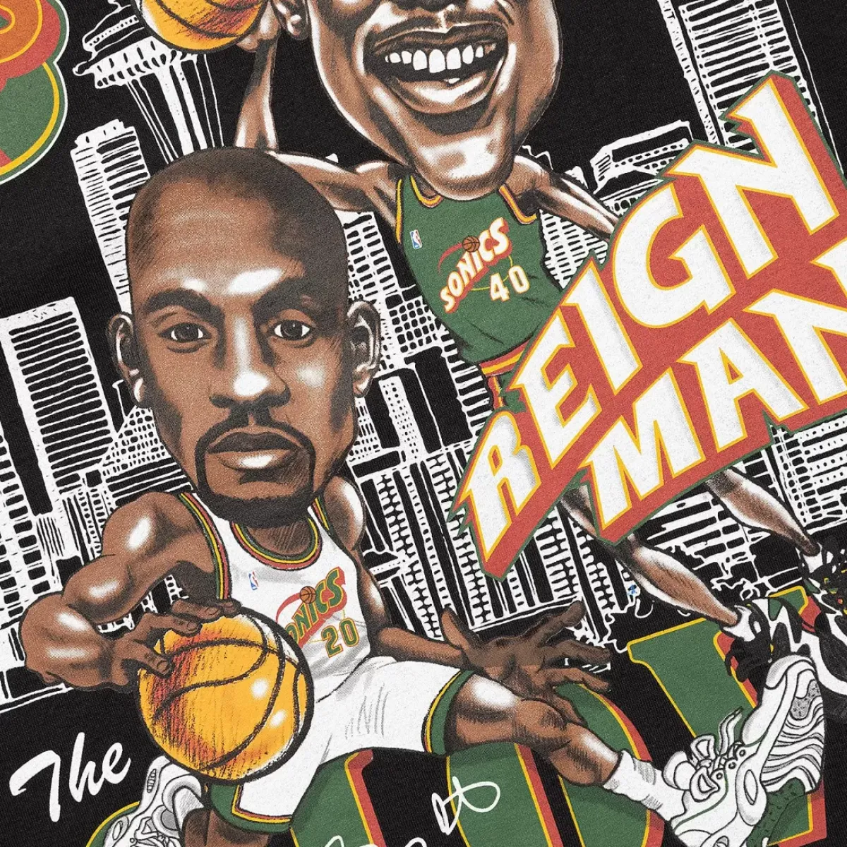 MITCHELL AND NESS Tees & Singlets<Seattle Supersonics Caricature Tee Unisex