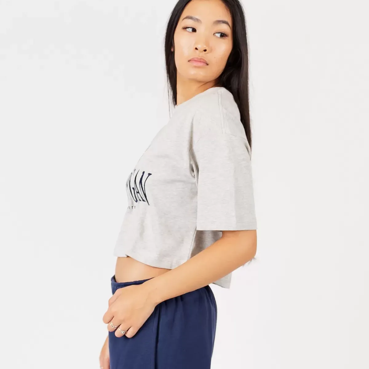 NCAA Tees & Tanks<University Of Michigan Crop Stack Logo Tee